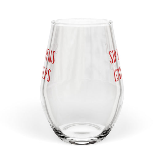 Stemless Wine Glass - "Sip Happins Love Helps" Red Script | 11.75 oz