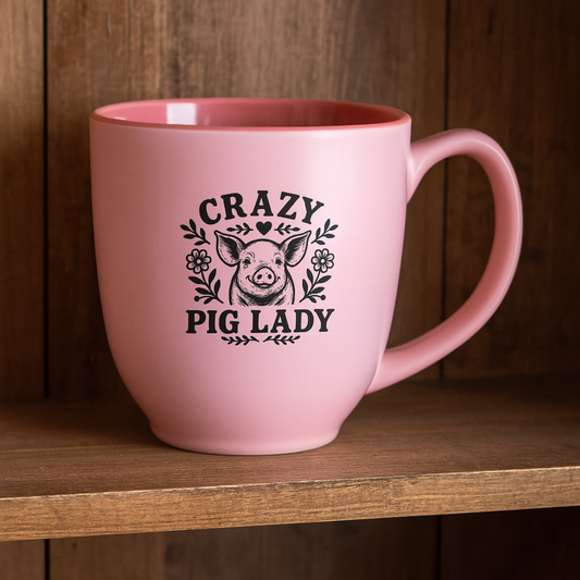 "Crazy Pig Lady" 15oz Pink Bistro Mug
