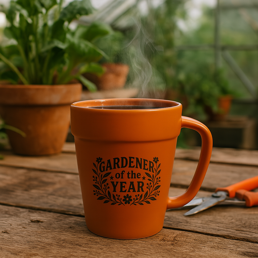 "Gardener of the Year" 14oz Terra Cotta Flower Pot Mug