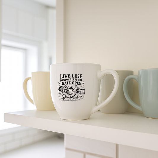 "Live Like Someone Left the Gate Open" 15oz Bistro Mug