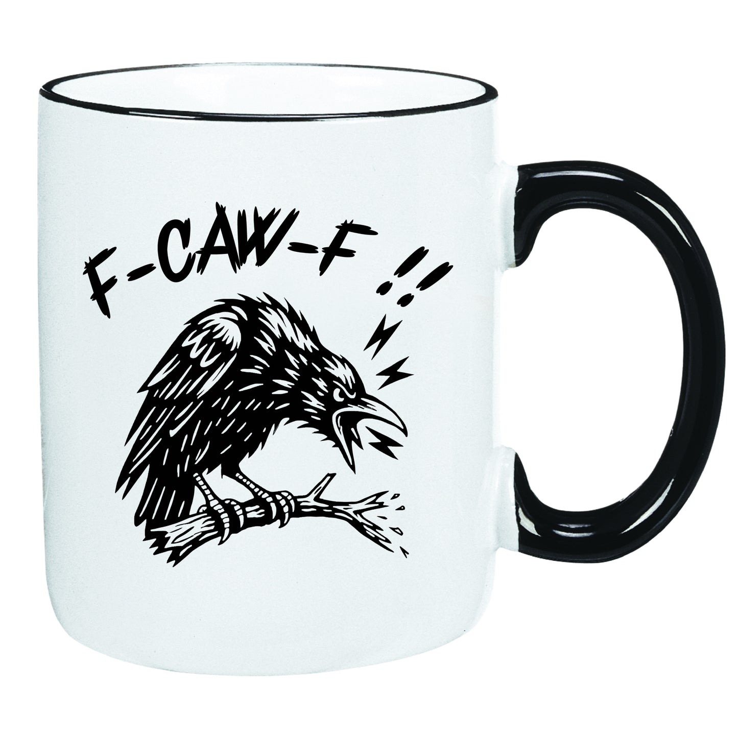 “F-Caw-F” 11oz Heartland Mug Enamel Ceramic Cup | Funny Bird Lover or Grumpy Gift, Dishwasher Safe, Printed in USA