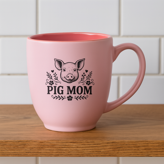"Pig Mom" 15oz Pinck Bistro Mug