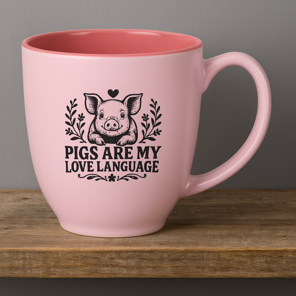 "Pigs Are My Love Language" 15oz Pink Bistro Mug