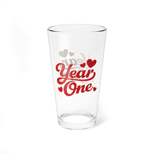 "Year One" Mixing Glass — 16oz Decorative Cocktail/Shaker Glass for 1st Anniversary