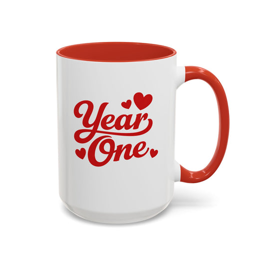 Year One Accent Coffee Mug — 1st Anniversary Red Heart Design (15oz)