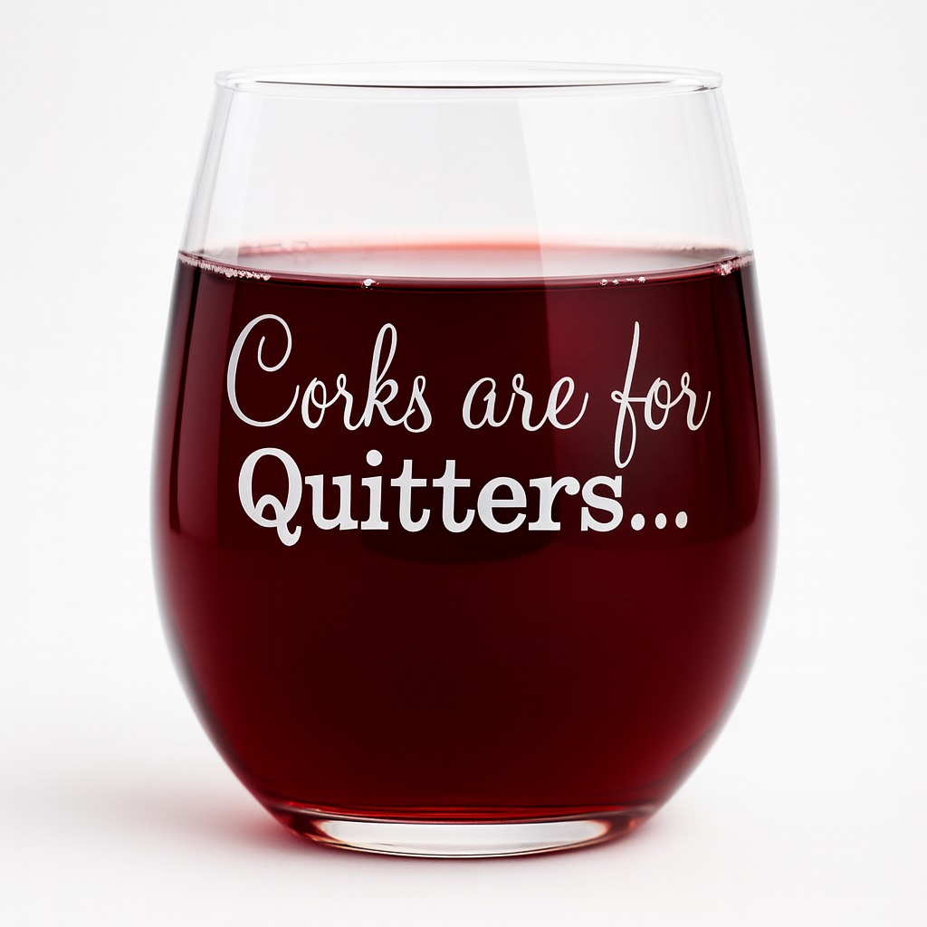 "Corks Are For Quitters" 15oz Stemless Wine Glass