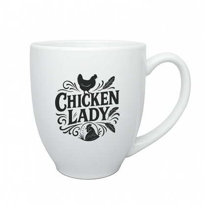 "Chicken Lady" 15oz Bistro Mug (Feather Variant)