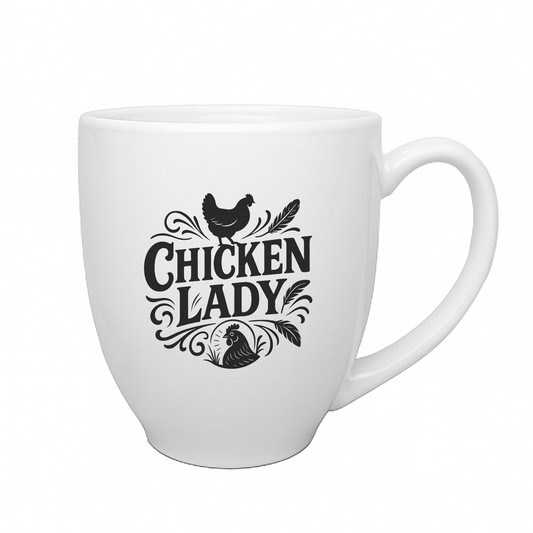 "Chicken Lady" 15oz Bistro Mug (Feather Variant)