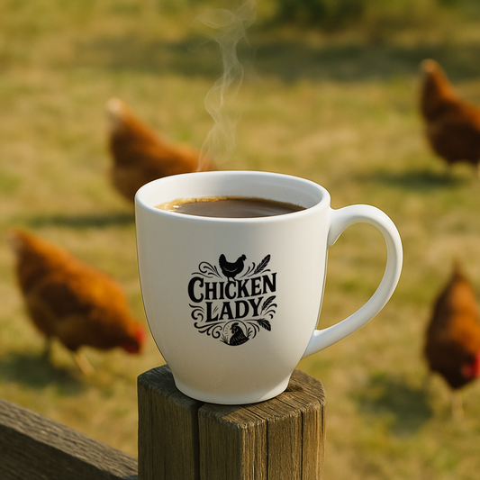 "Chicken Lady" 15oz Bistro Mug (Feather Variant)