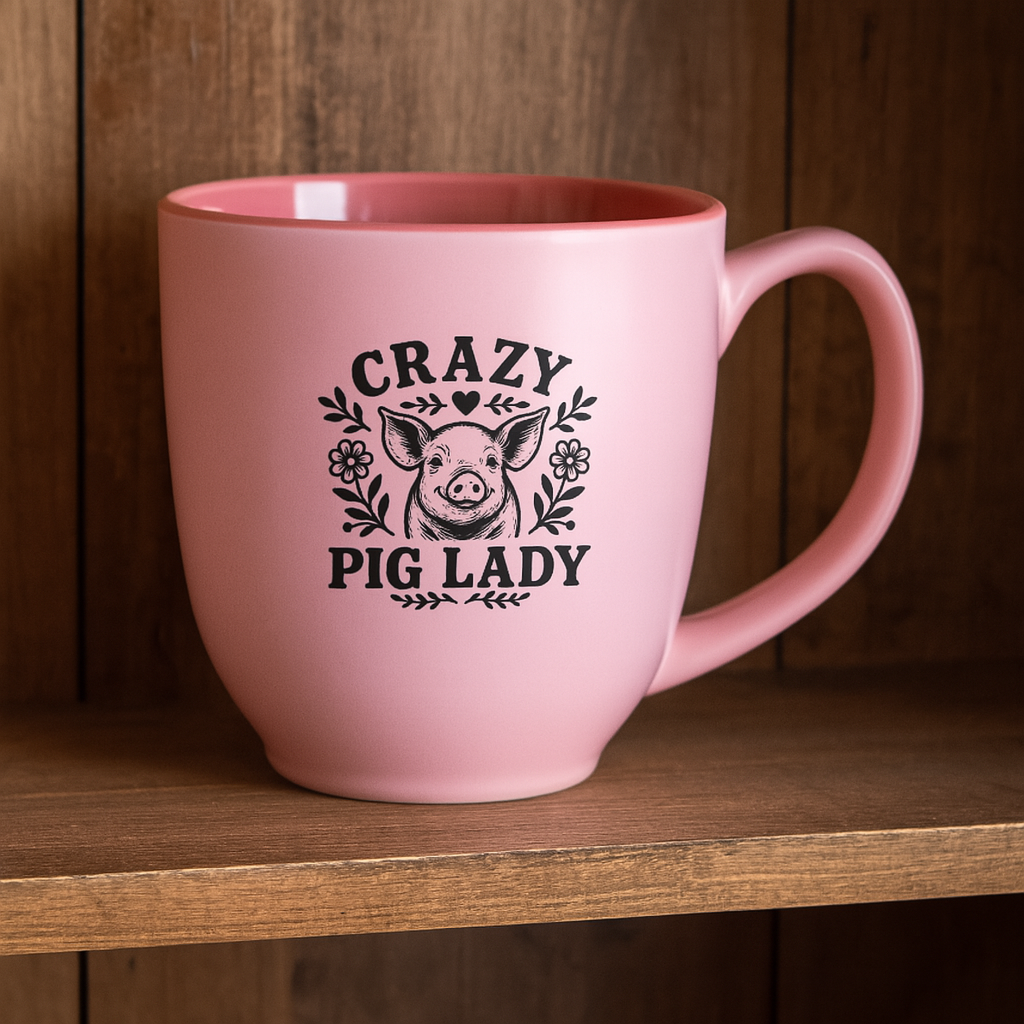 "Crazy Pig Lady" 15oz Pink Bistro Mug
