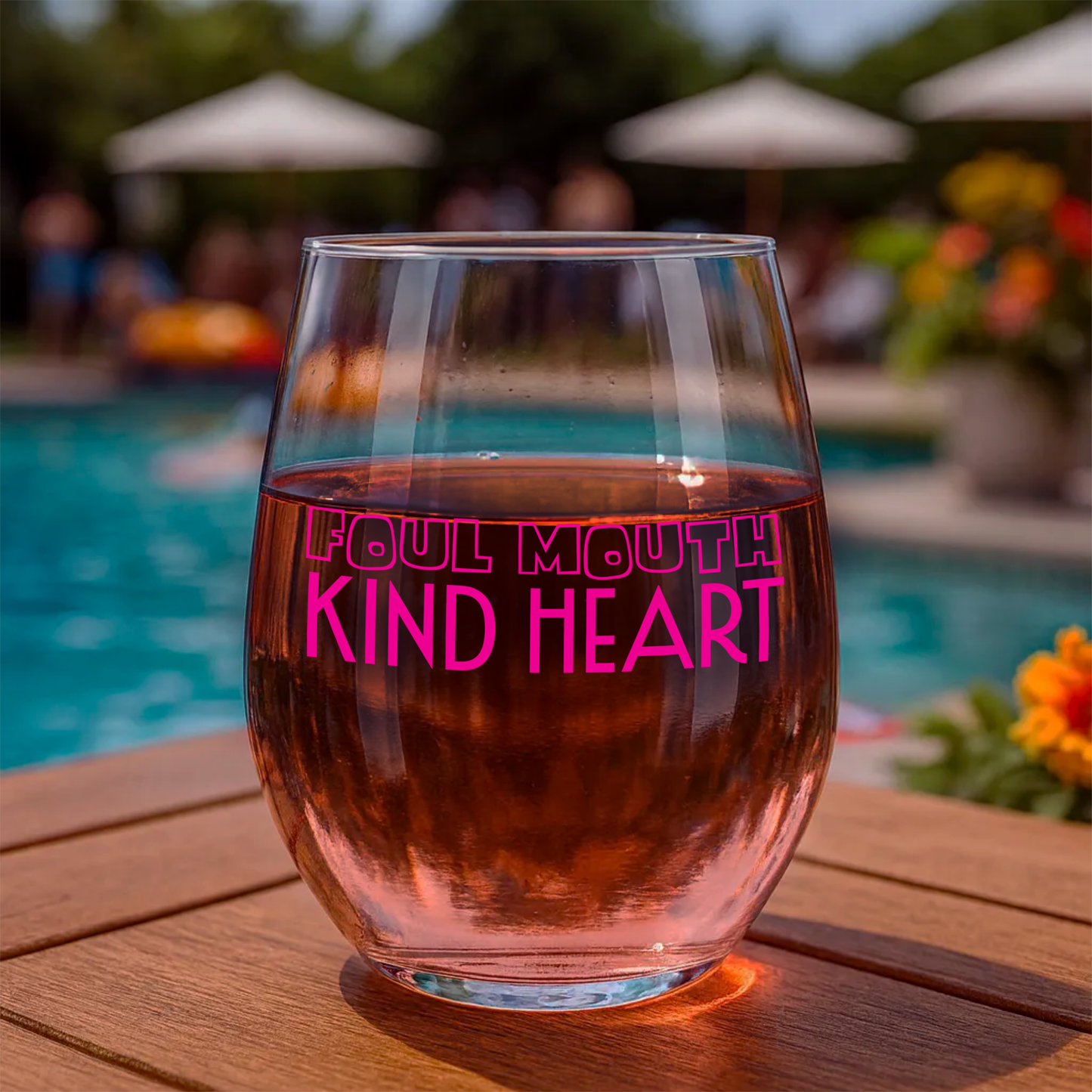 "Foul Mouth, Kind Heart" 15oz Stemless Wine Glass - Funny Wine Glass for Women - A Gift with Attitude for Mom, Wife, Girlfriends - Cute Birthday or Mother’s Day Gift for Wine Lovers