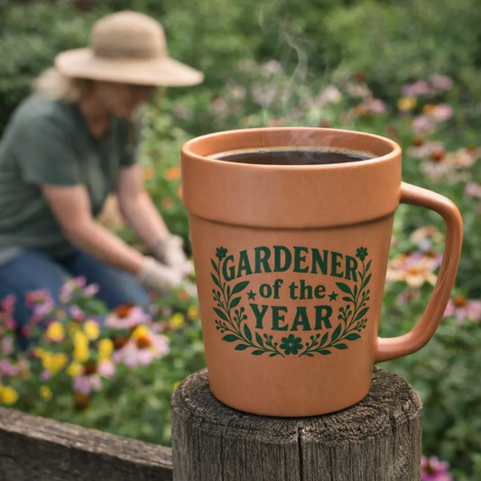 "Gardener of the Year" 14oz Terra Cotta Flower Pot Mug