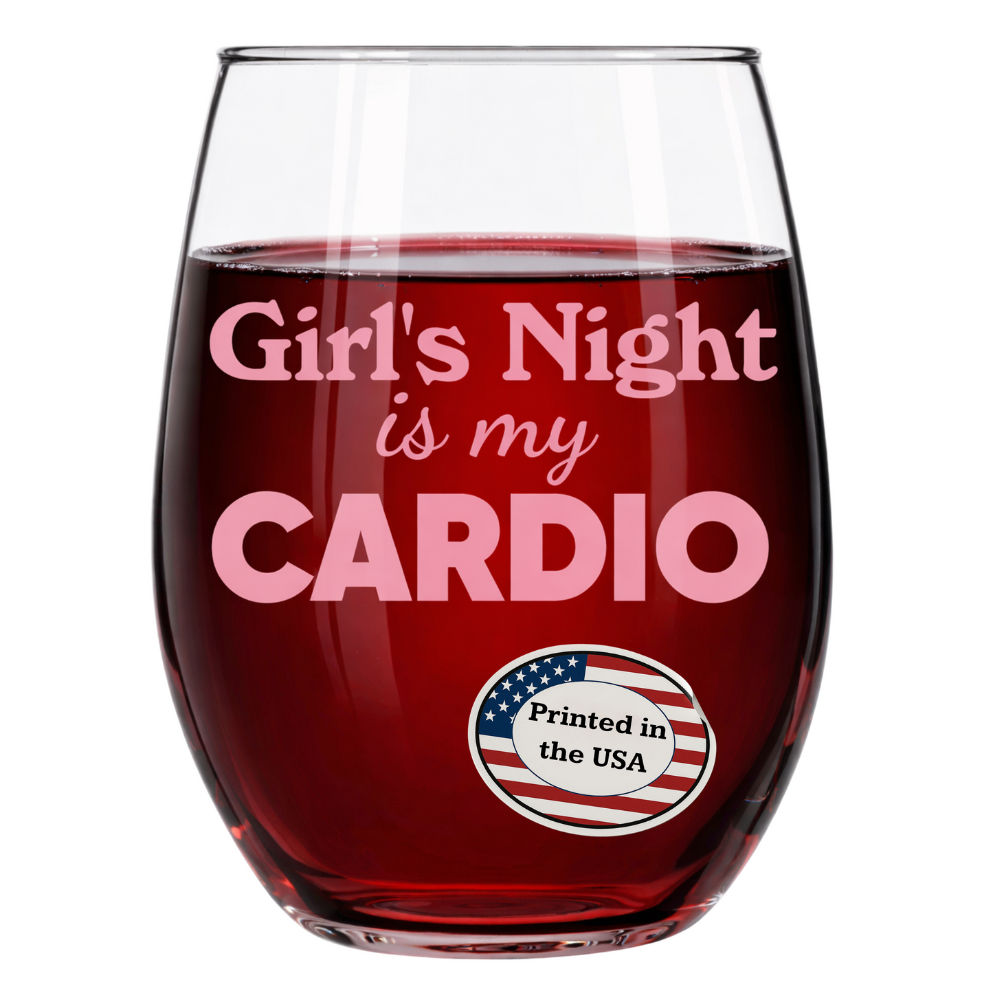 "Girl's Night Is My Cardio" 15oz Stemless Wine Glass - Funny Wine Glass for Women - A Gift with Attitude for Mom, Wife, Girlfriends - Cute Birthday or Mother’s Day Gift for Wine Lovers