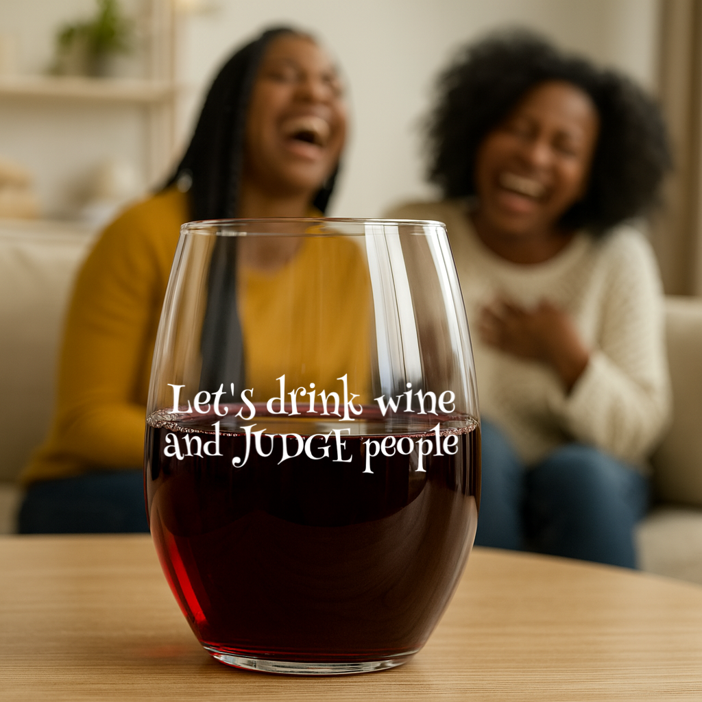 "Let's Drink Wine and Judge People" 15oz Stemless Wine Glass