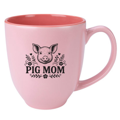 "Pig Mom" 15oz Pinck Bistro Mug