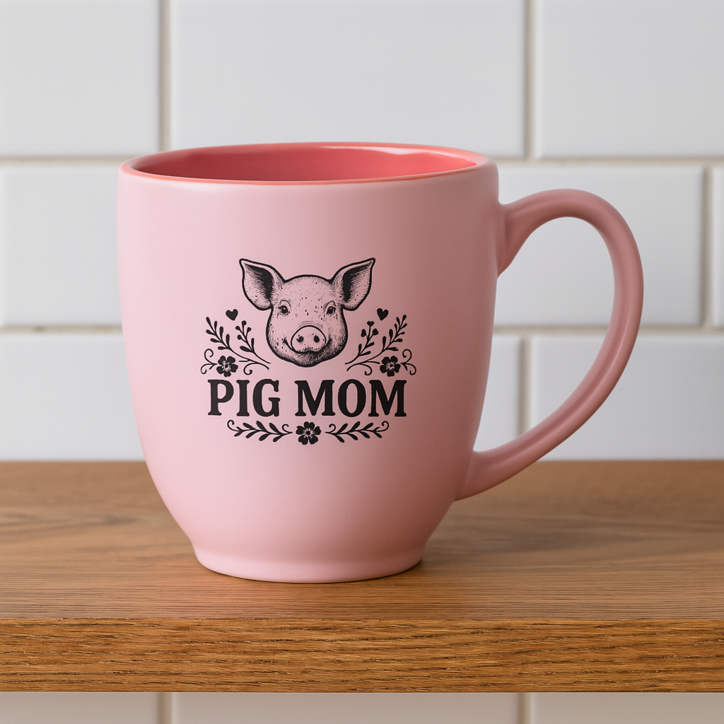 "Pig Mom" 15oz Pinck Bistro Mug