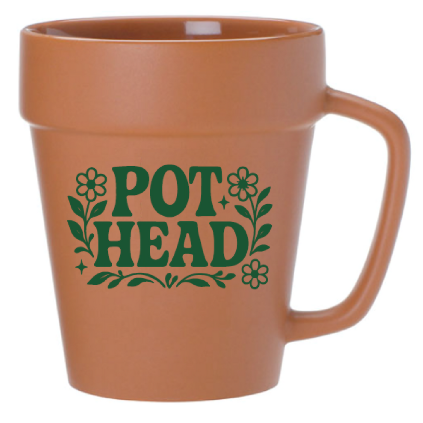 pothead pottery Pot Head" 14oz Terra Cotta Flower Pot Mug – Pourware Inked Custom Shop