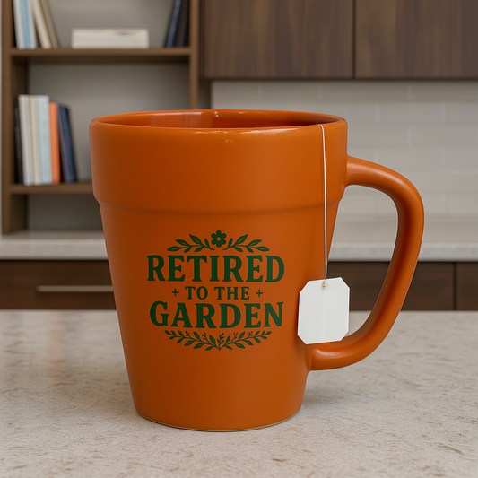 "Retired to the Garden" 14oz Terra Cotta Flower Pot Mug
